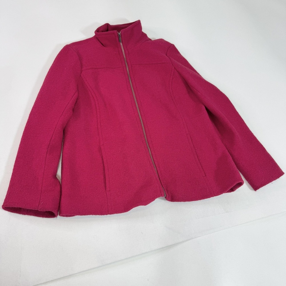 Lands End Jacket Womens 16 Pink Wool Blend Zip Front‎ Stand Collar Lined Coat